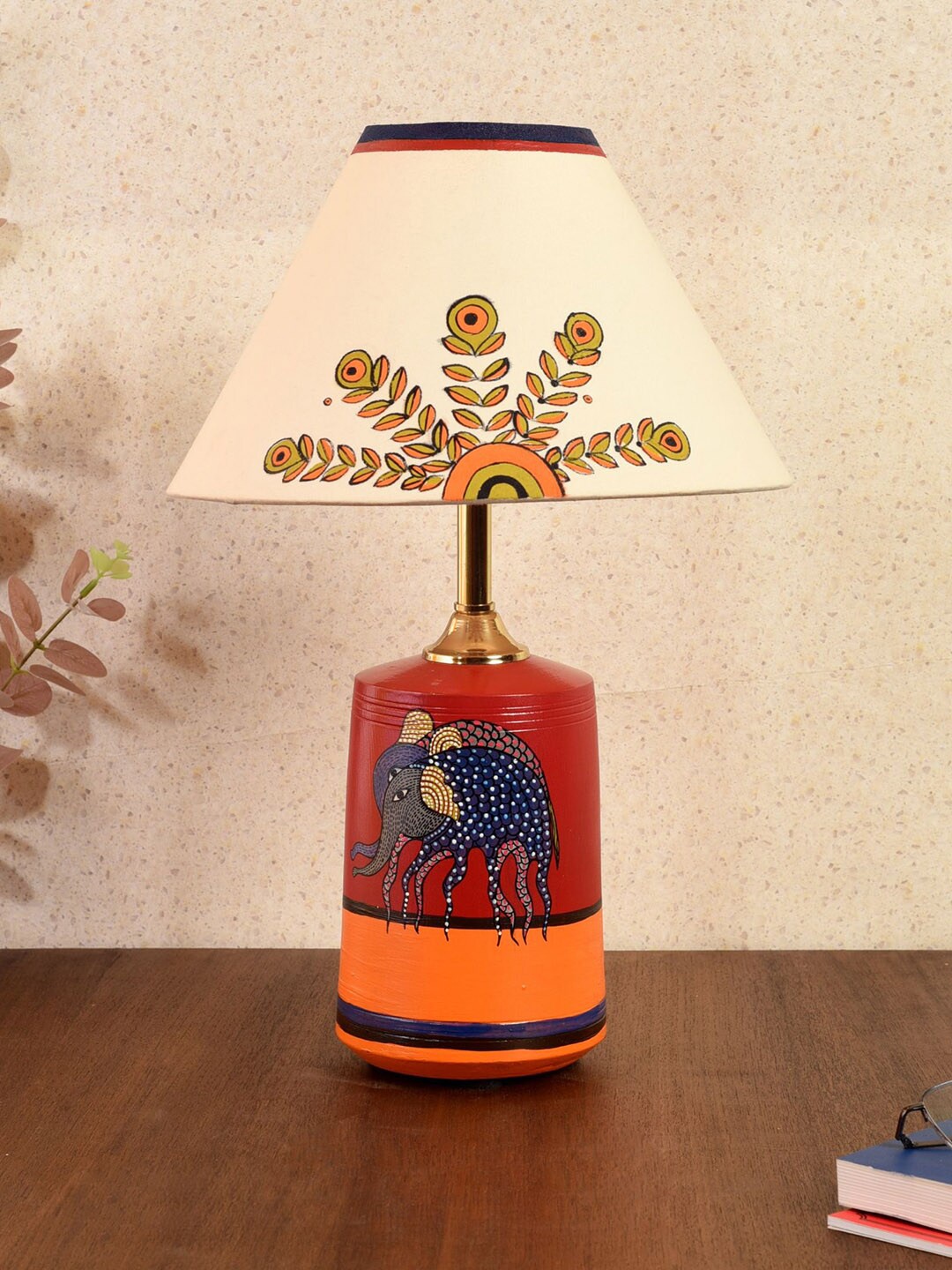

AAKRITI ART CREATIONS Monsoon Red & Orange Natures Creatures Design Table Lamp With Shade
