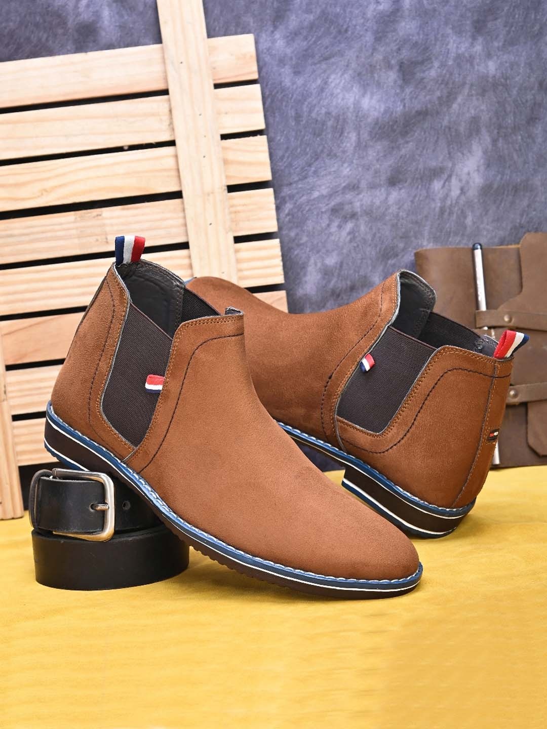 

Mast & Harbour Men Suede Mid-Top Chelsea Boots, Tan