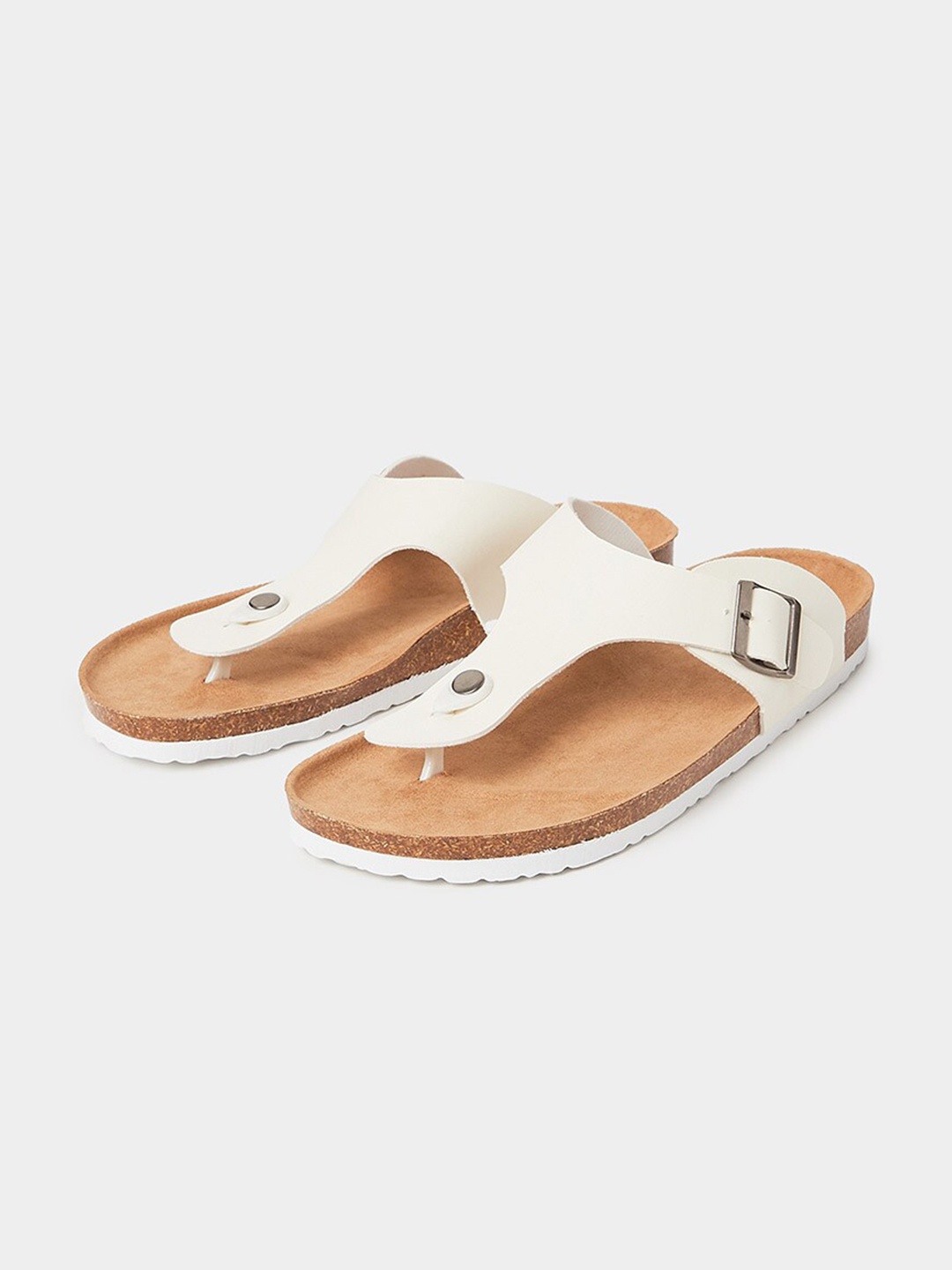 

Styli Men Buckle Detail Thong Slip On Comfort Sandals, White