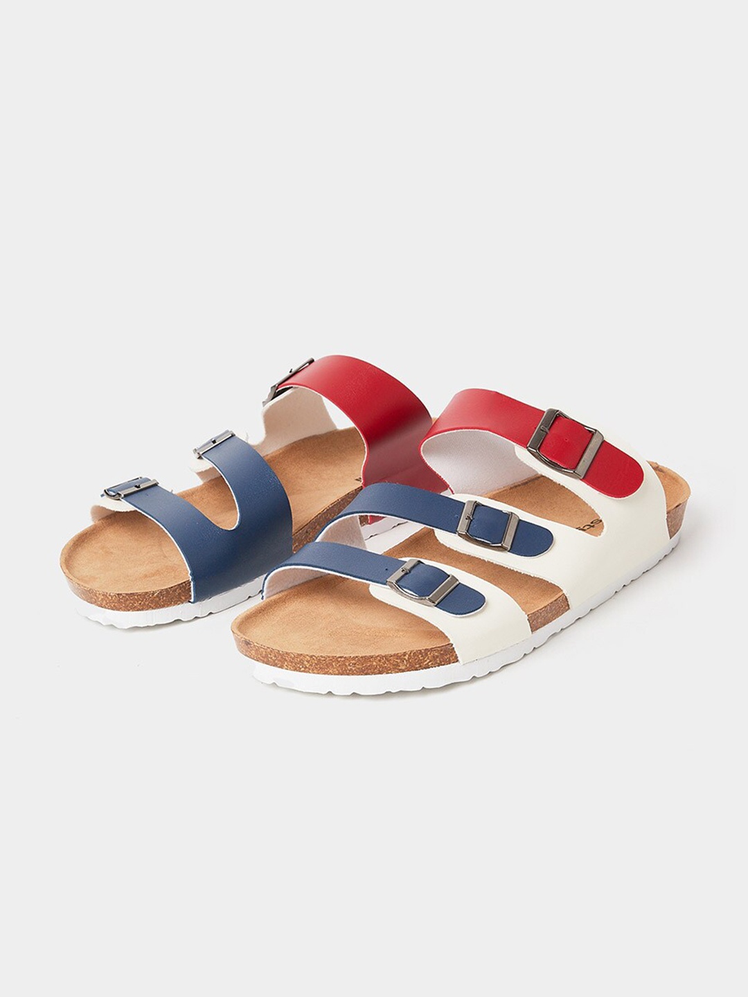

Styli Men Colorblock Strap Buckle Detail Slip On Sandals, Blue