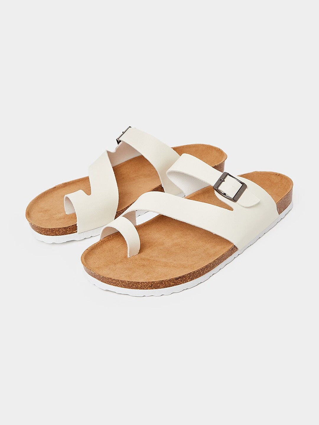

Styli Men Buckle Detail Slip On Comfort Sandals, White