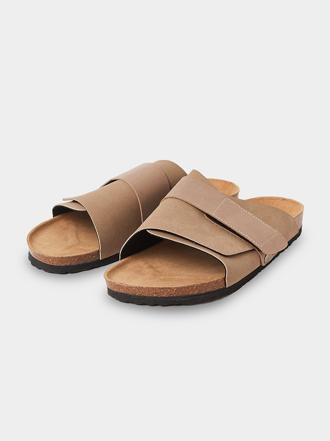 

Styli Men Wide Strap Velcro Detail Slip On Sandals, Brown