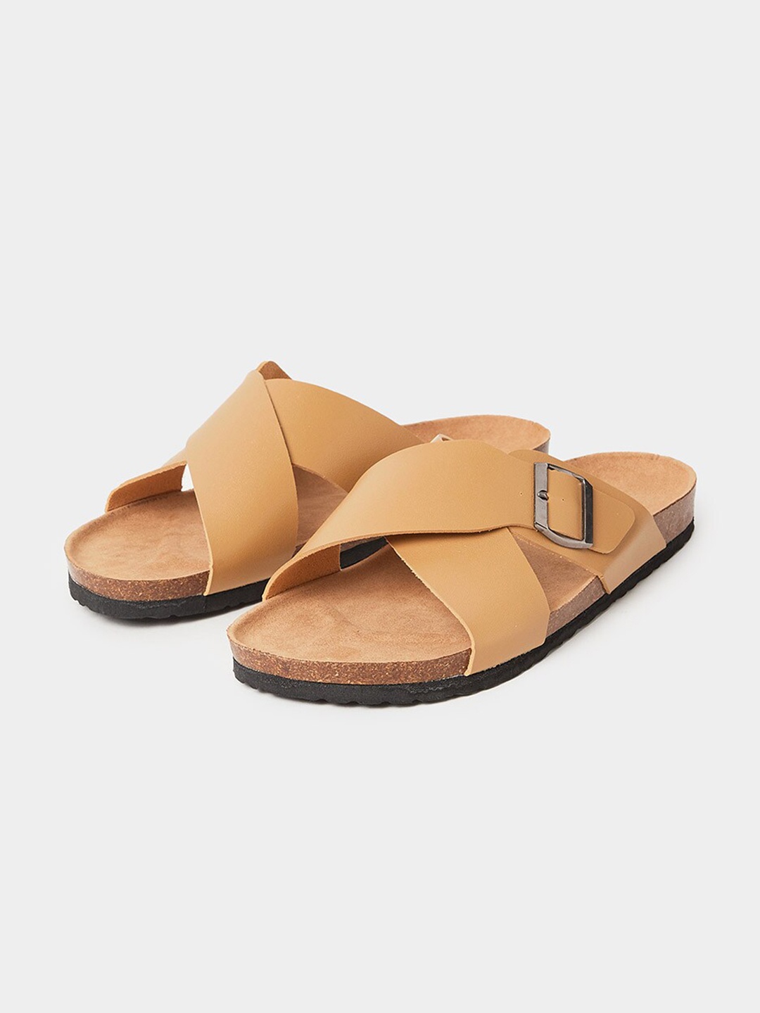 

Styli Men Crossed Straps Metal Buckle Detail Sandals, Brown
