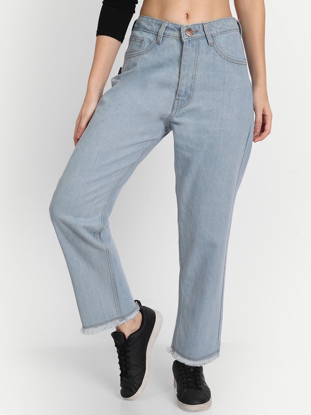 

AngelFab Women Jean Wide Leg High-Rise Light Fade Cotton Jeans, Blue