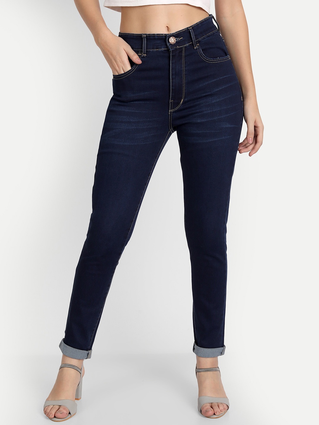 

AngelFab Women Jean Skinny Fit High-Rise LIght Fade Stretchable Cotton Jeans, Blue
