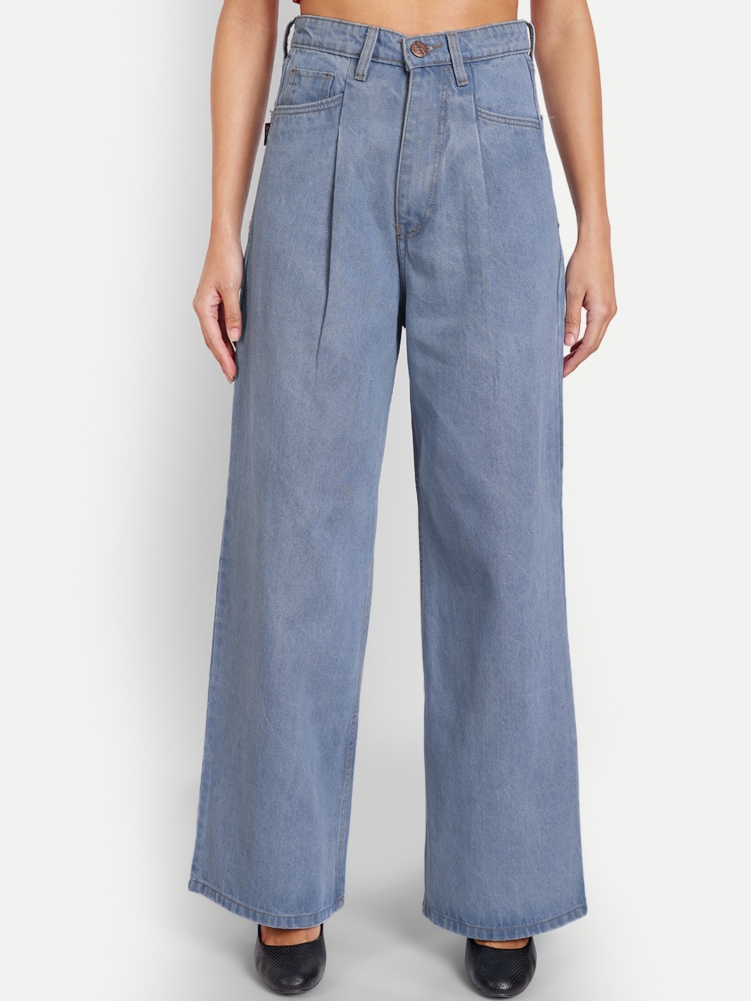 

AngelFab Women Jean Wide Leg High-Rise Light Fade Cotton Jeans, Blue
