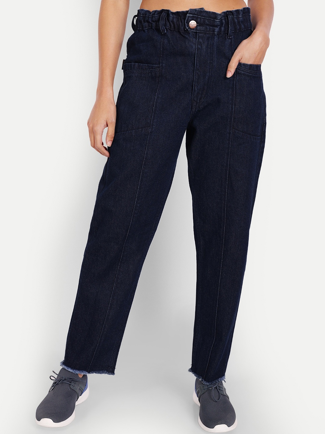 

AngelFab Women Jean Straight Fit High-Rise Light Fade Cotton Jeans, Blue