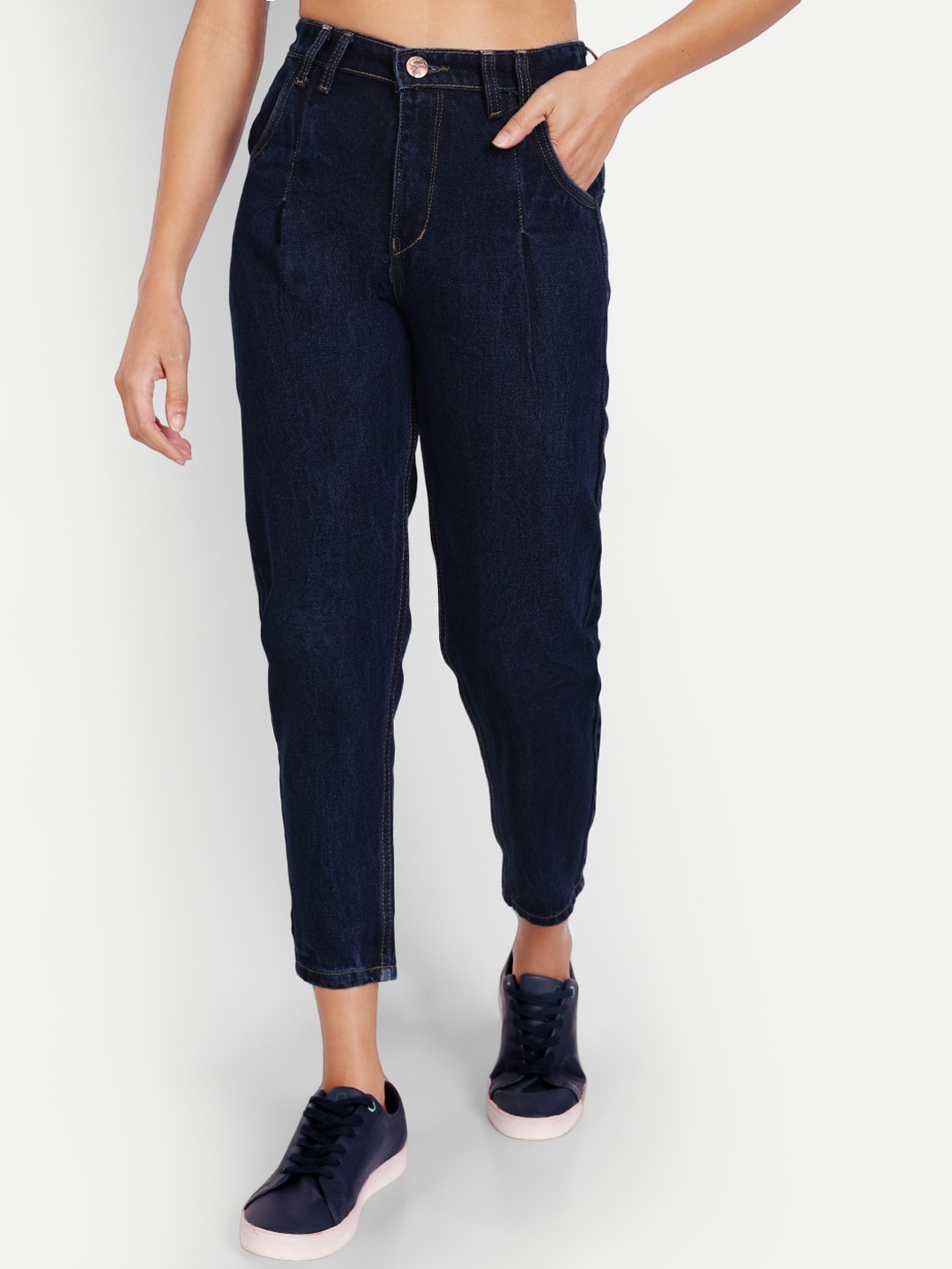 

AngelFab Women Jean Mom Fit High-Rise Cotton Jeans, Blue
