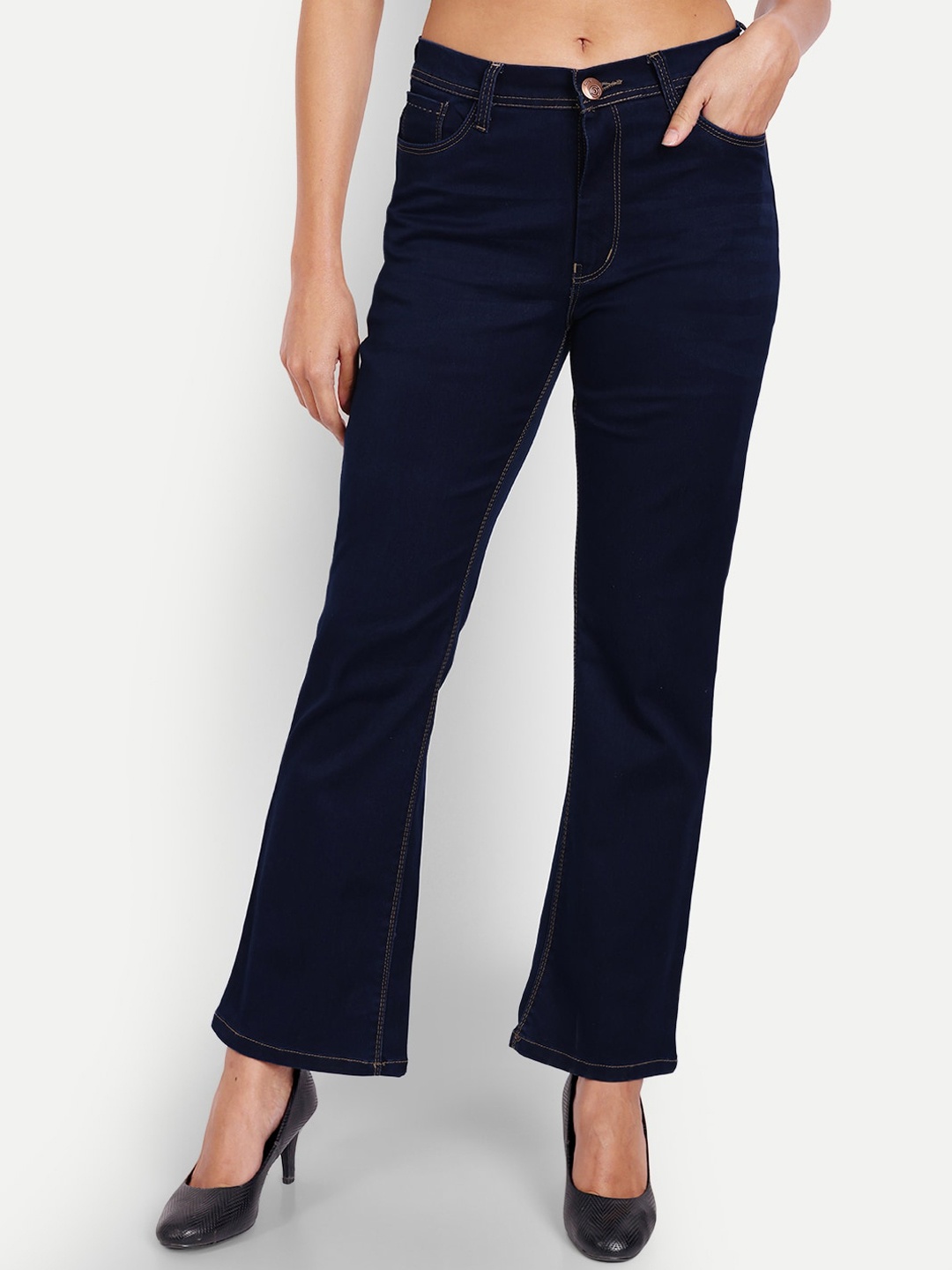 

AngelFab Women Jean Bootcut High-Rise Stretchable Cotton Jeans, Navy blue