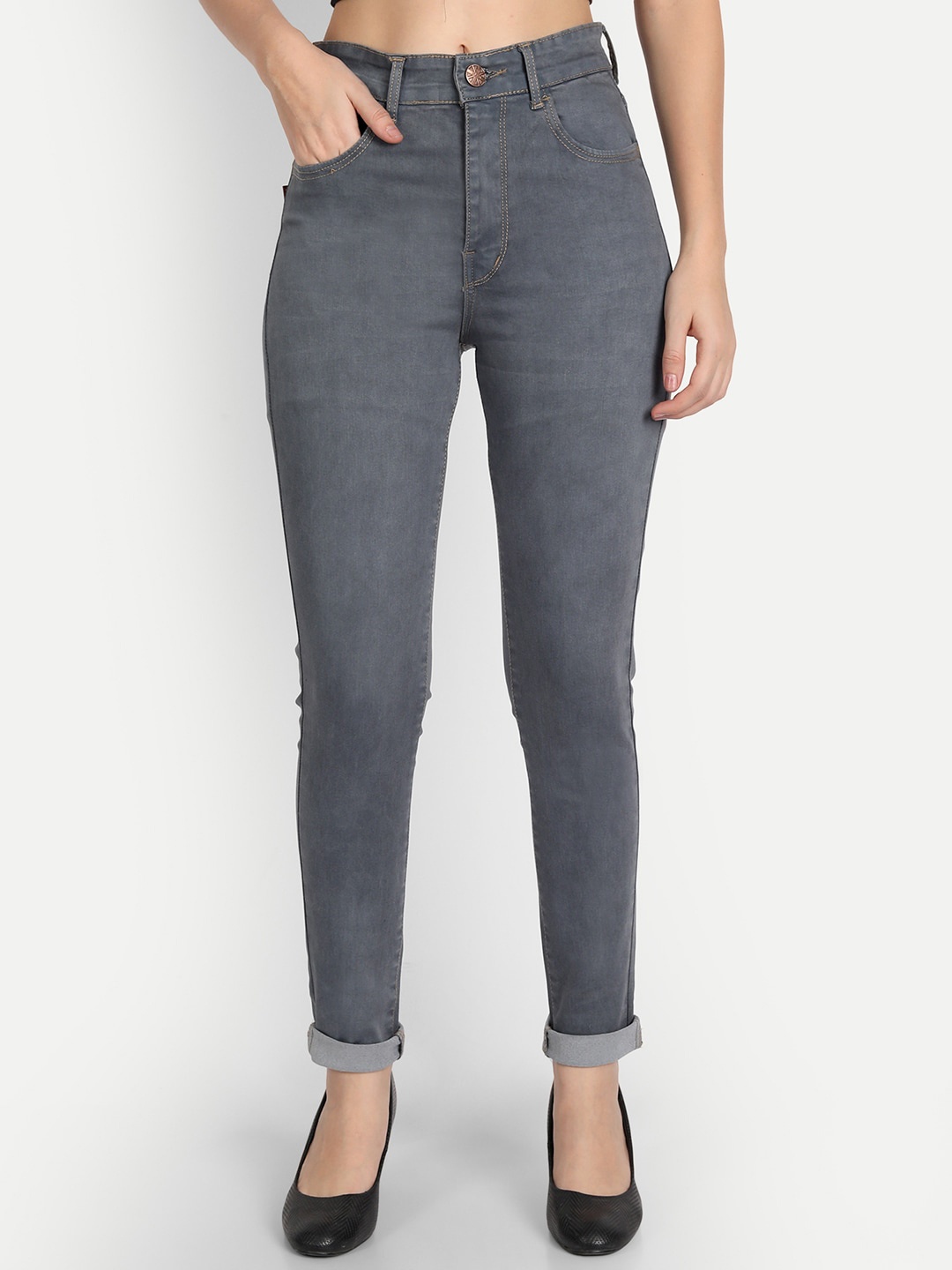 

AngelFab Women Grey Jean Skinny Fit High-Rise Stretchable Jeans