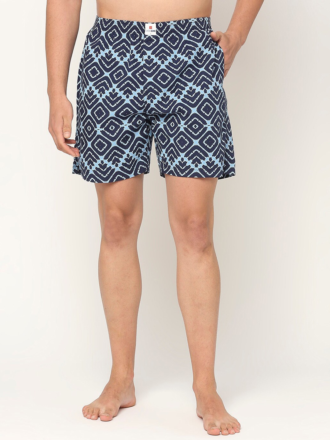 

UnderJeans by Spykar Men Geometric Printed Cotton Boxers- UJNPBX0049043, Turquoise blue