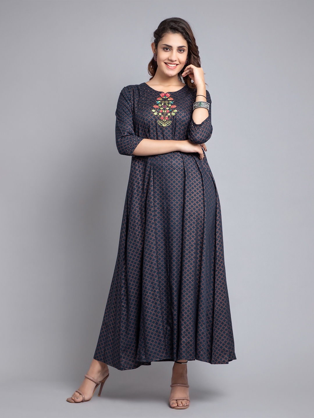 

SUTI Ethnic Motifs Print Ethnic Dress, Navy blue