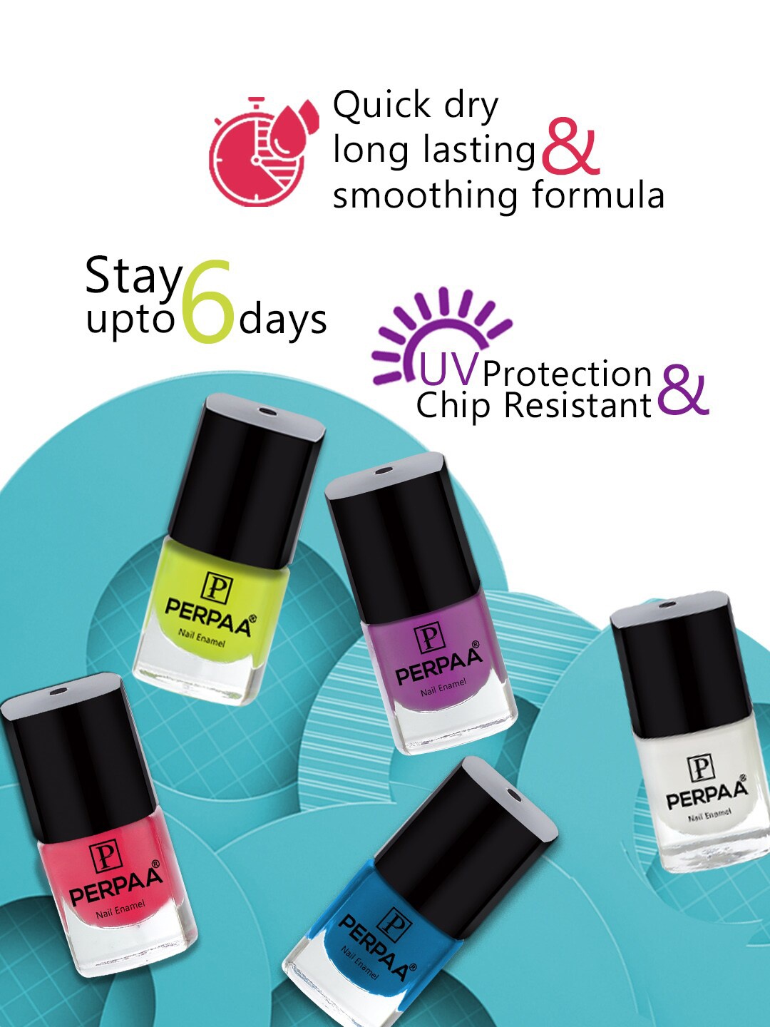 

PERPAA Set Of 8 High-Shine Long Last Non-Toxic Nail Enamel 5ml Each - Combo 14, Multi