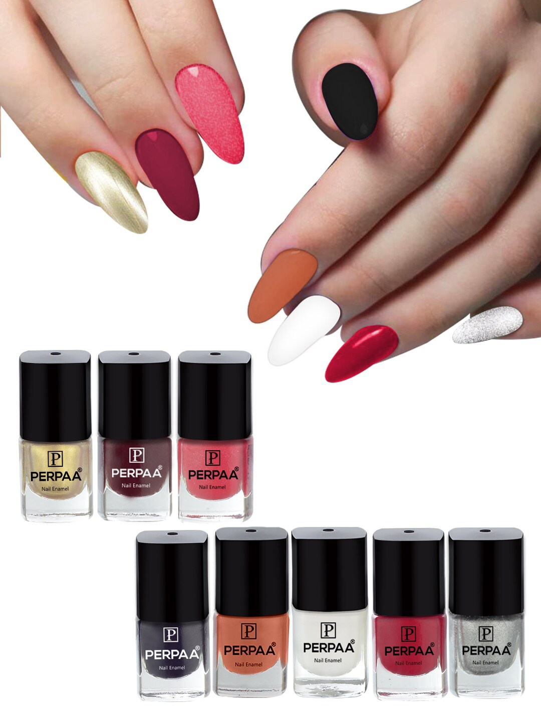 

PERPAA Set Of 8 High-Shine Long Last Non-Toxic Nail Enamel 5ml Each - Combo 20, Multi