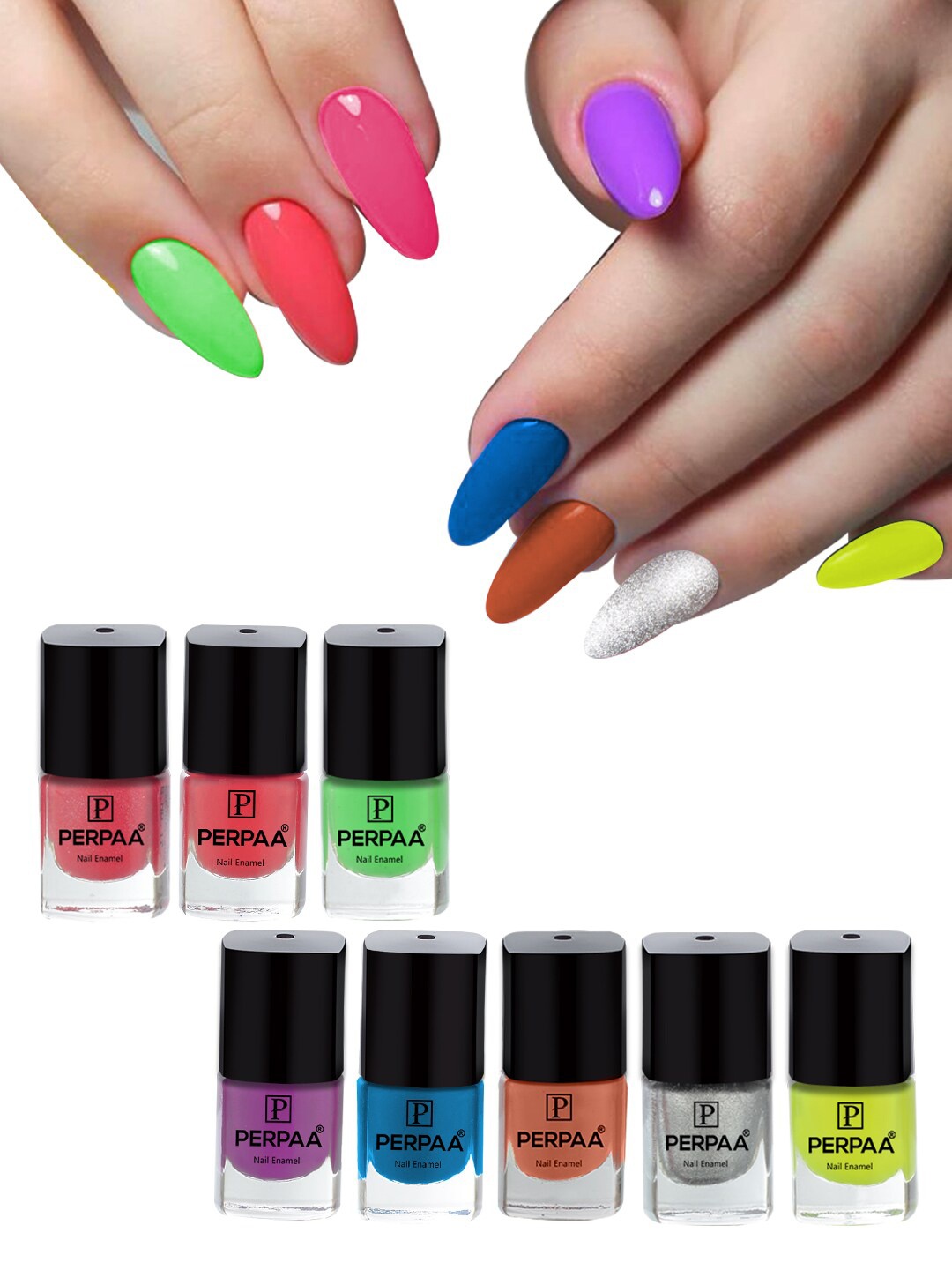 

PERPAA Set Of 8 High-Shine Long Last Non-Toxic Nail Enamel 5ml Each, Multi