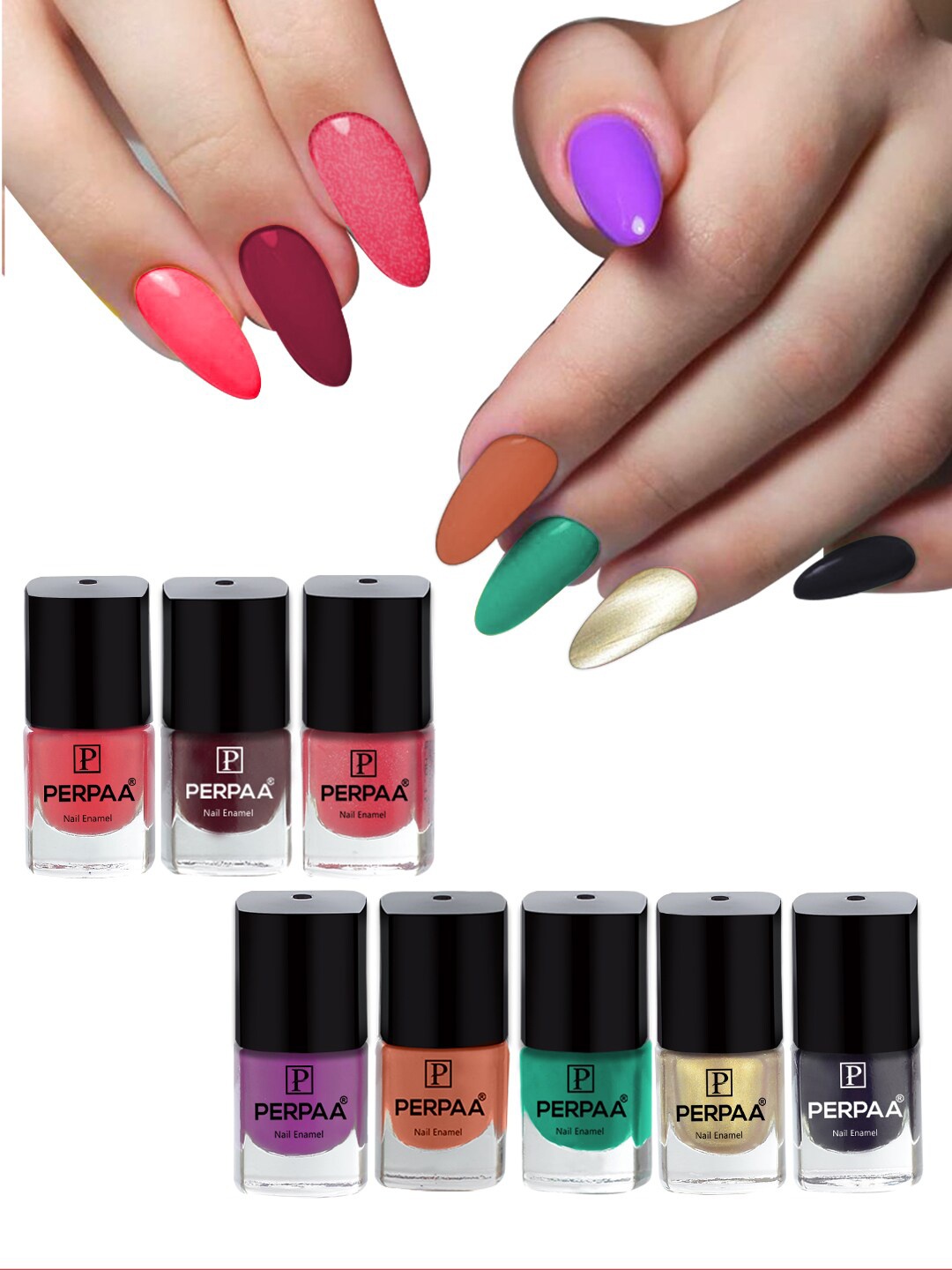 

PERPAA Set Of 8 High-Shine Long Last Non-Toxic Nail Enamel 5ml Each - Combo 22, Multi