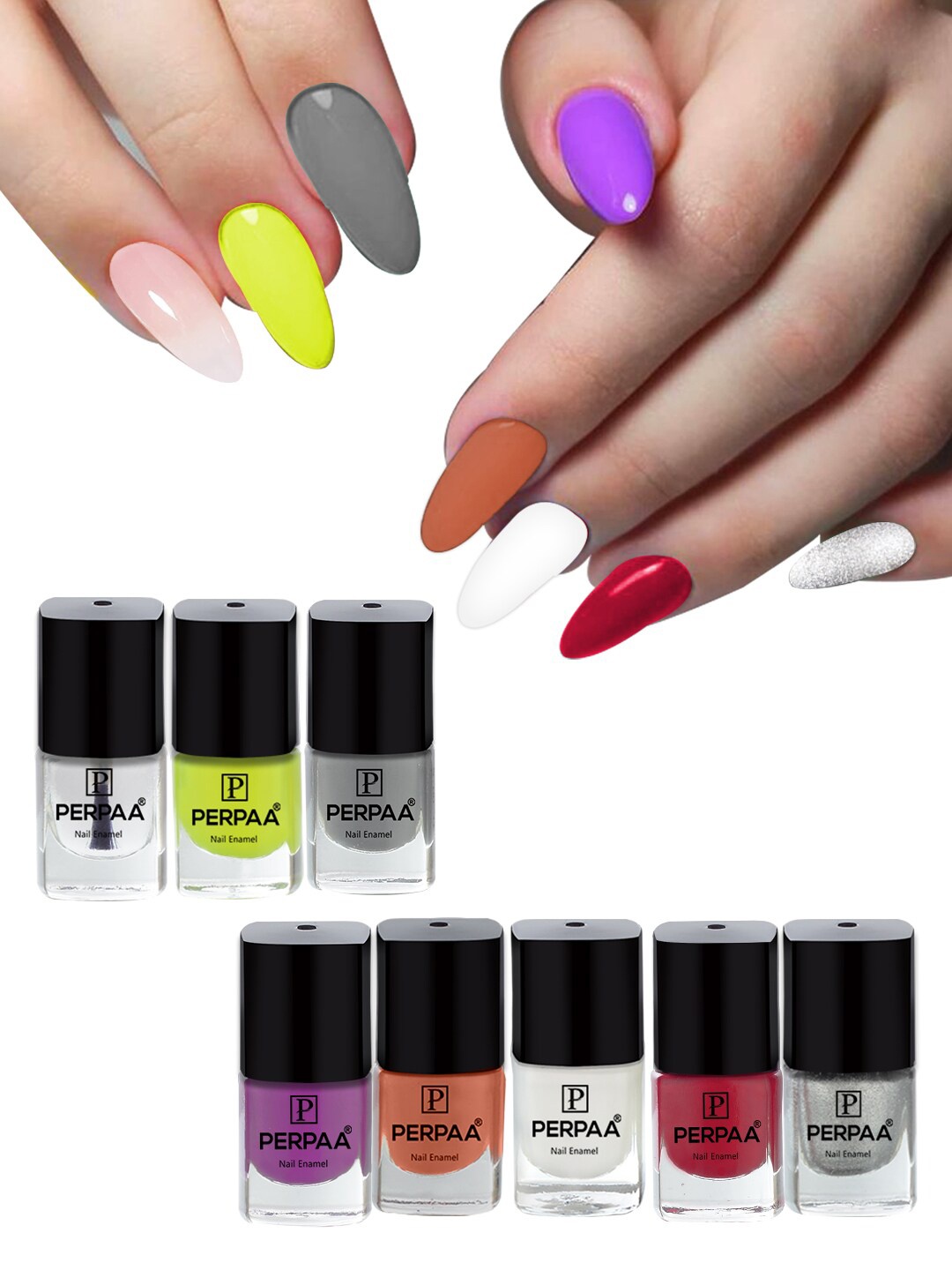

PERPAA Set Of 8 High-Shine Long Last Non-Toxic Nail Enamel 5ml Each, Multi