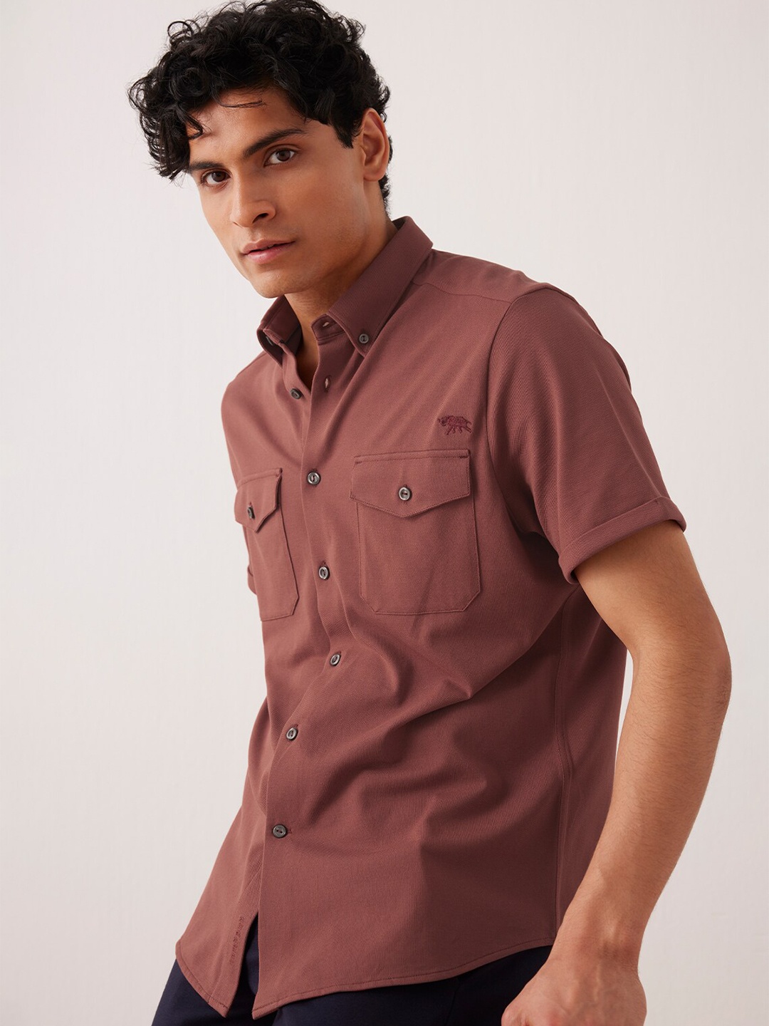 

Andamen Men Cotton Button-Down Collar Premium Opaque Casual Shirt, Brown