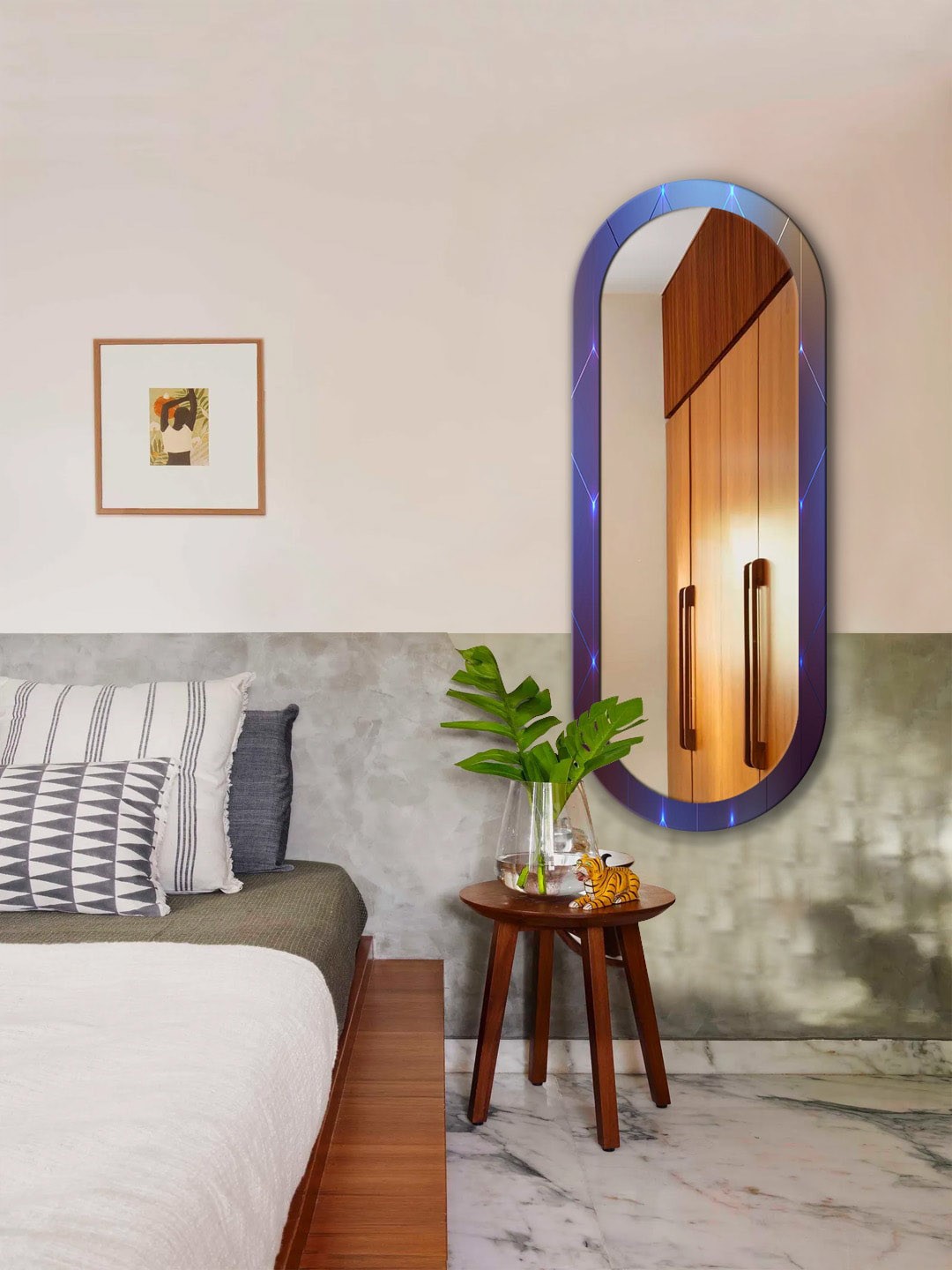 

999Store Blue & Brown Printed Wall Mirror