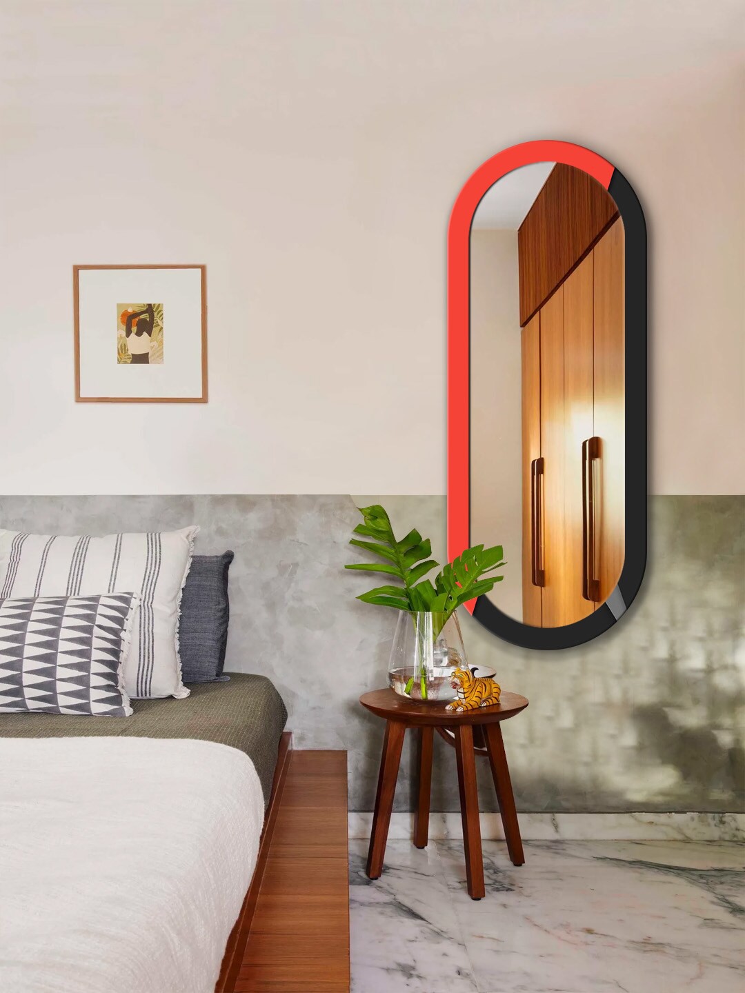 

999Store Red & Black Printed MDF Wall Mirror