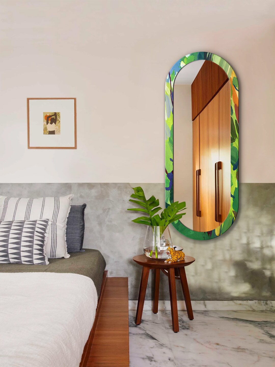 

999Store Green & Blue Abstract Printed Wall Mirror