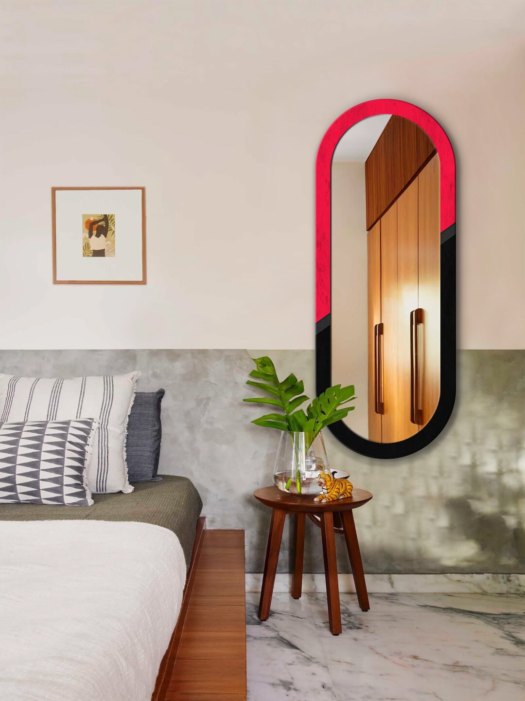 

999Store Red & Black Printed MDF Frame Wall Mirror