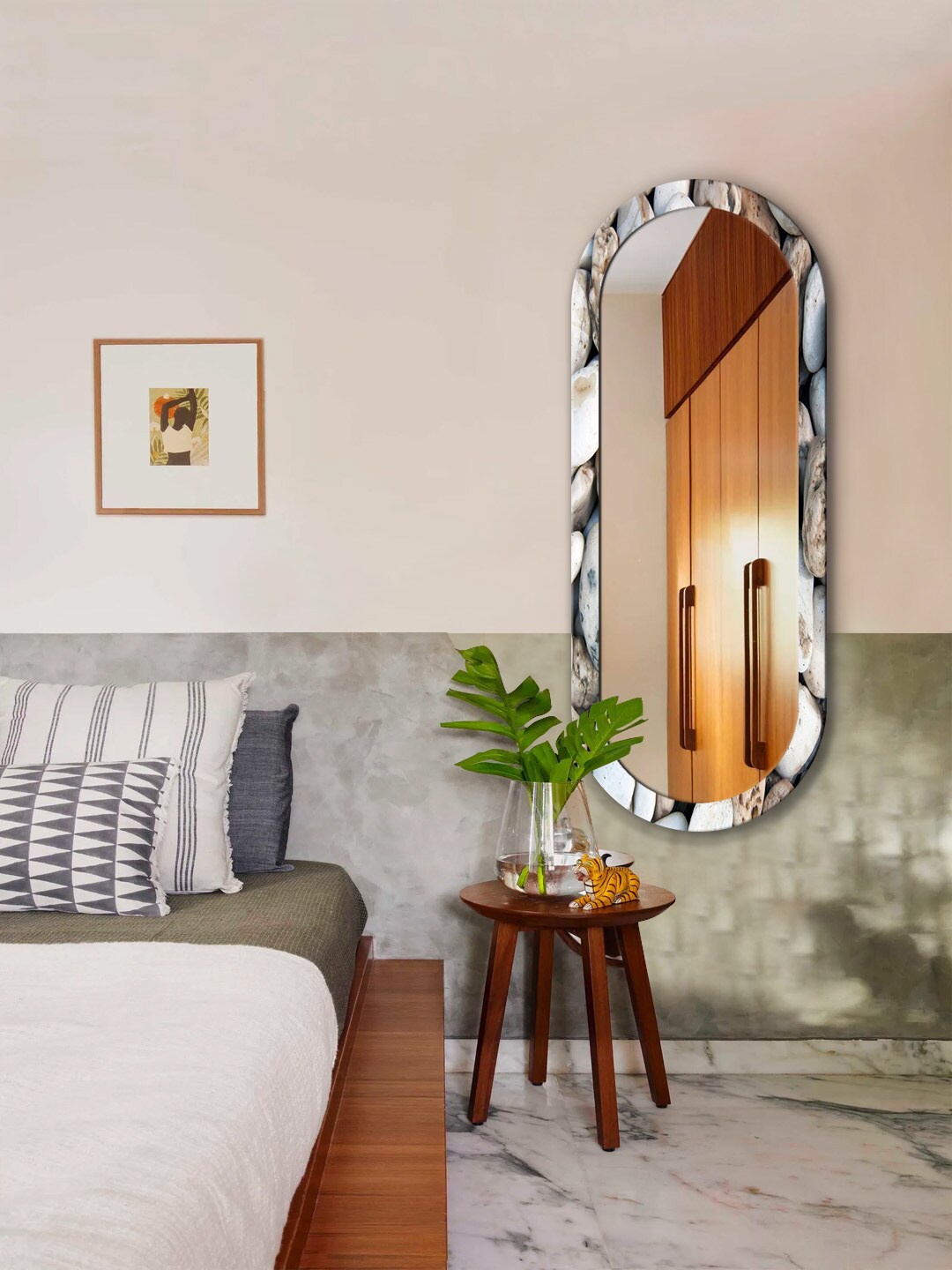 

999Store Grey & Brown Stone Printed MDF Frame Wall Mirror