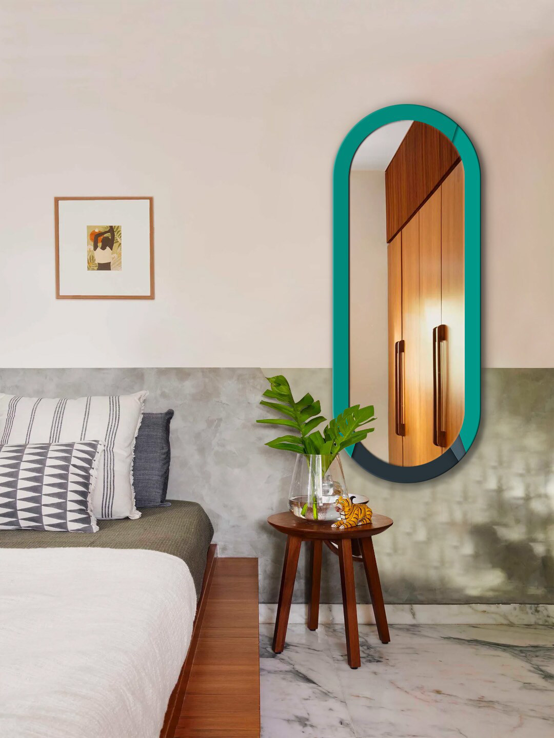 

999Store Green Abstract Printed Wall Mirror