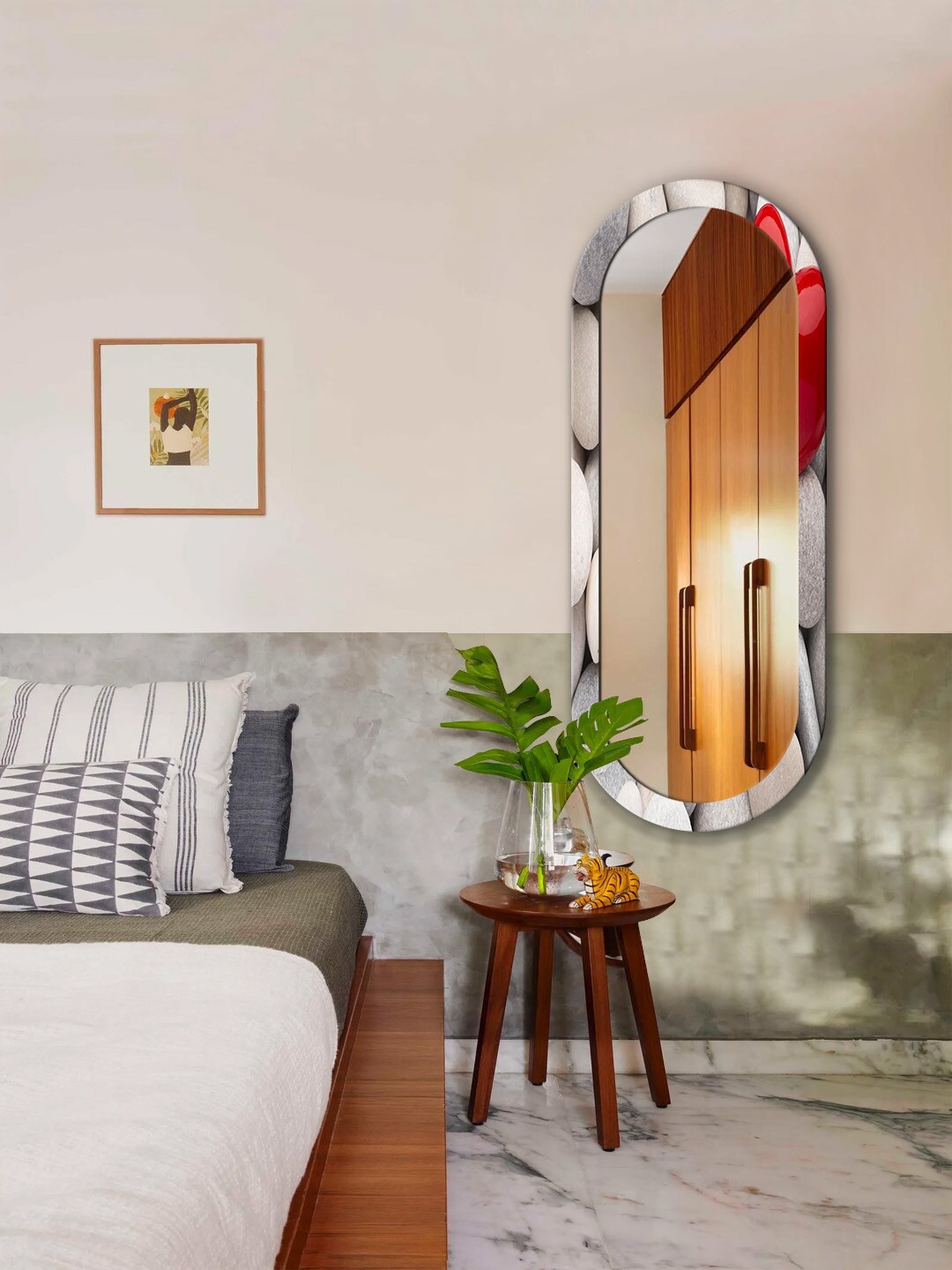 

999Store Brown & Grey Stone Rustic Printed Wall Mirror