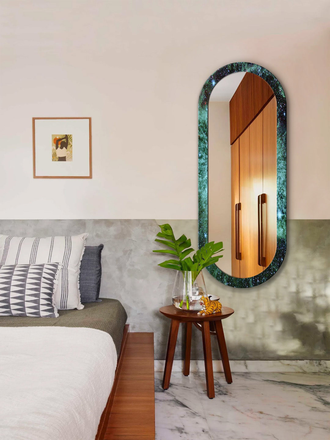 

999Store Green & Grey Printed MDF Wall Mirror