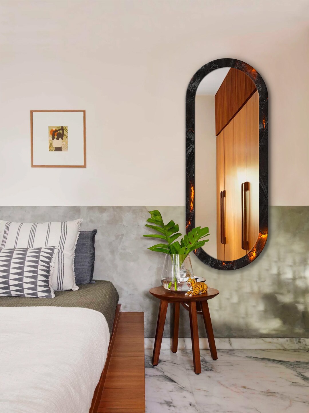 

999Store Black & Brown Volcano Design Printed MDF Frame Wall Mirror