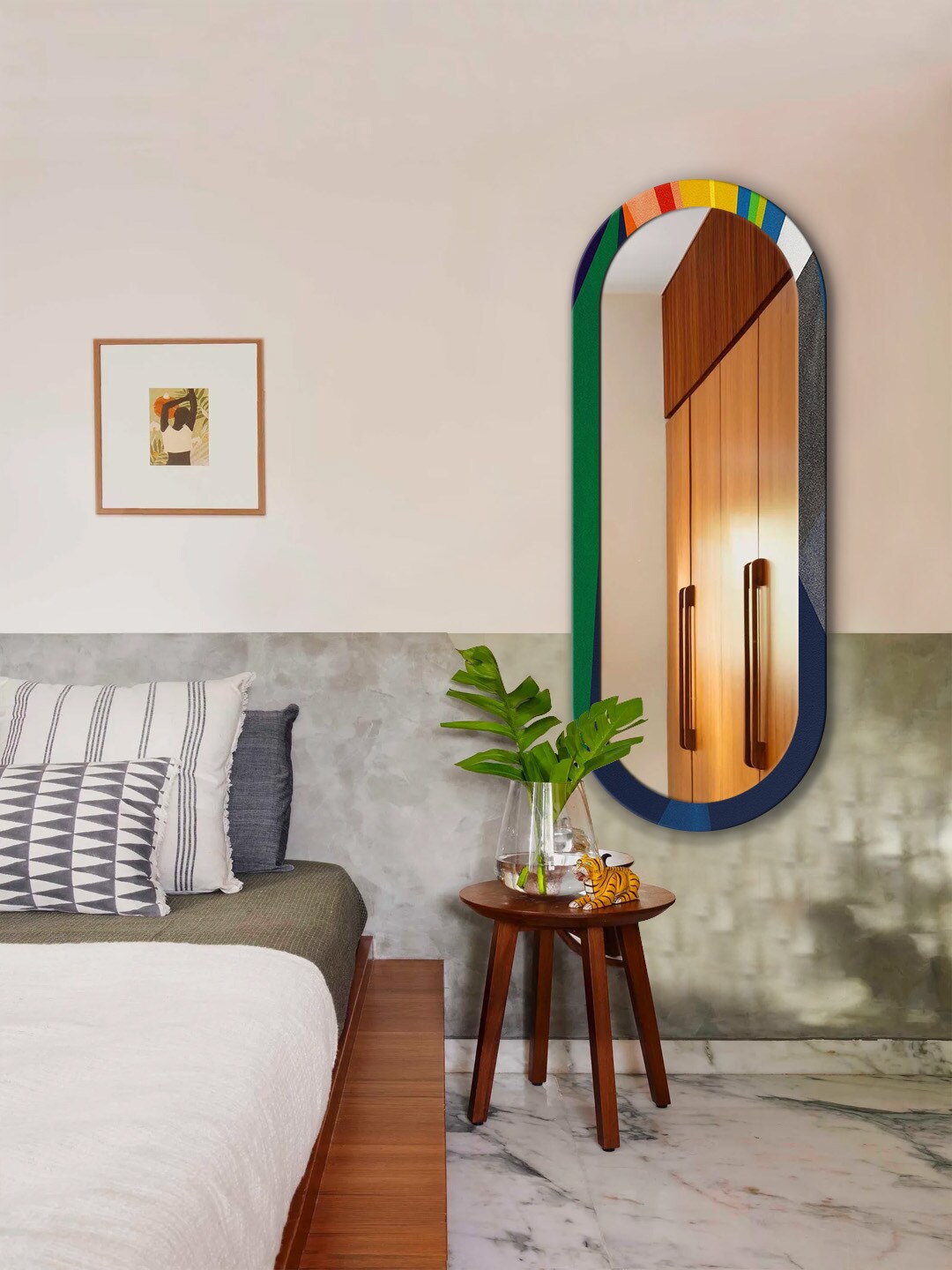 

999Store Green & Grey Abstract Printed MDF Frame Wall Mirror