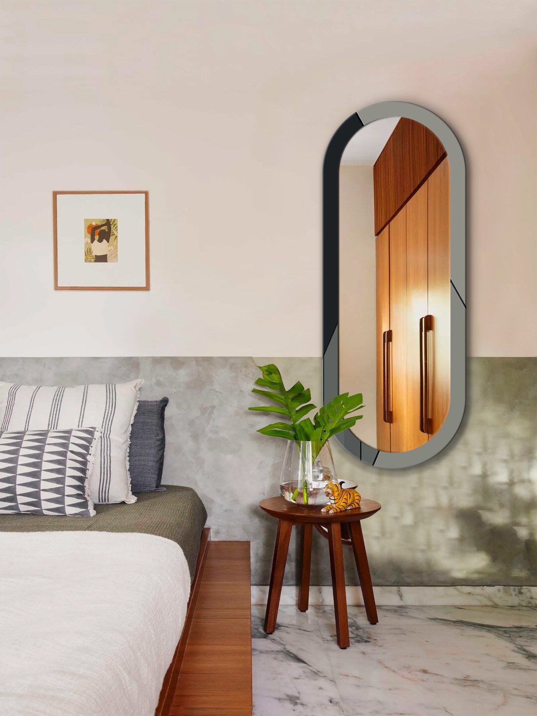 

999Store Grey & Black Abstract Printed MDF Frame Wall Mirror