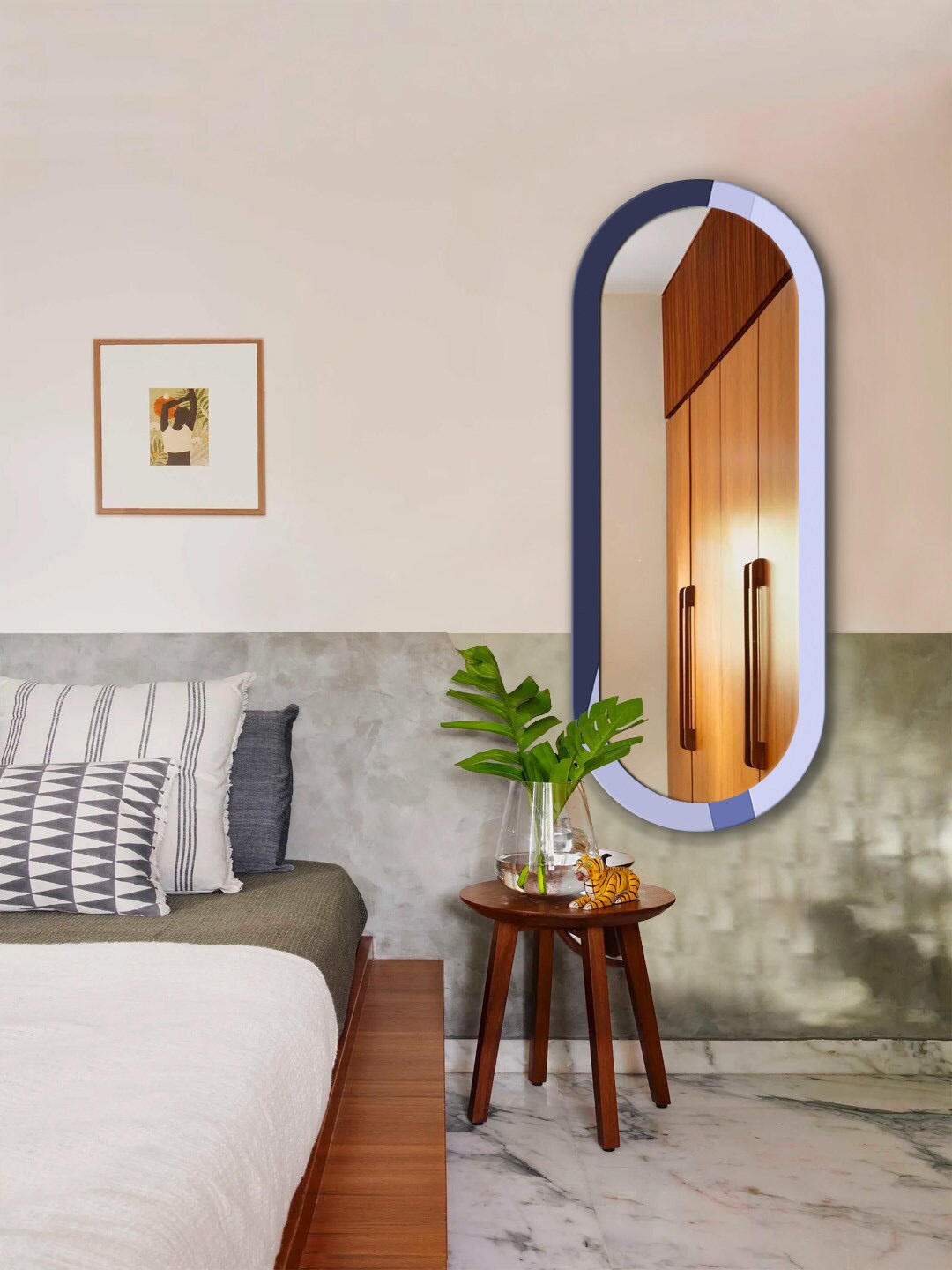 

999Store Blue & Grey Colourblocked MDF Frame Wall Mirror