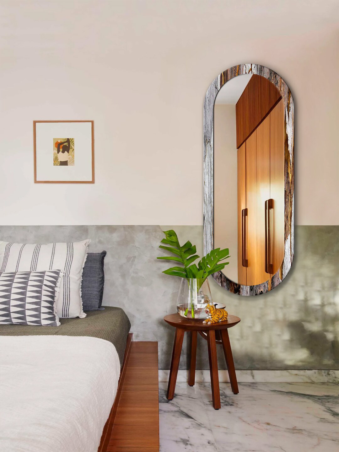 

999Store Brown & Grey Abstract Printed Wall Mirror