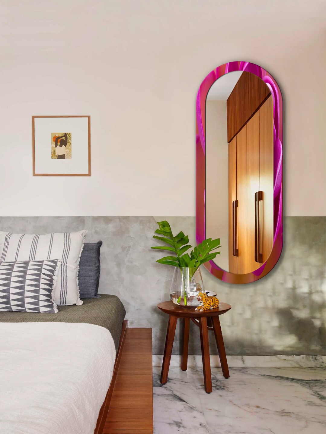 

999Store Pink & White Printed Wall Art Mirror