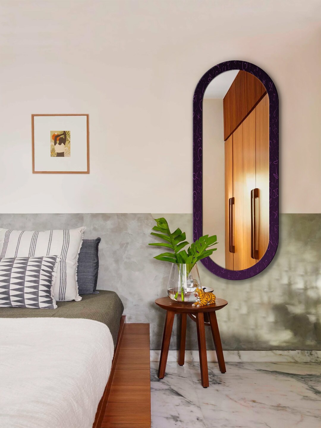 

999Store Purple Abstract Printed MDF Frame Wall Mirror
