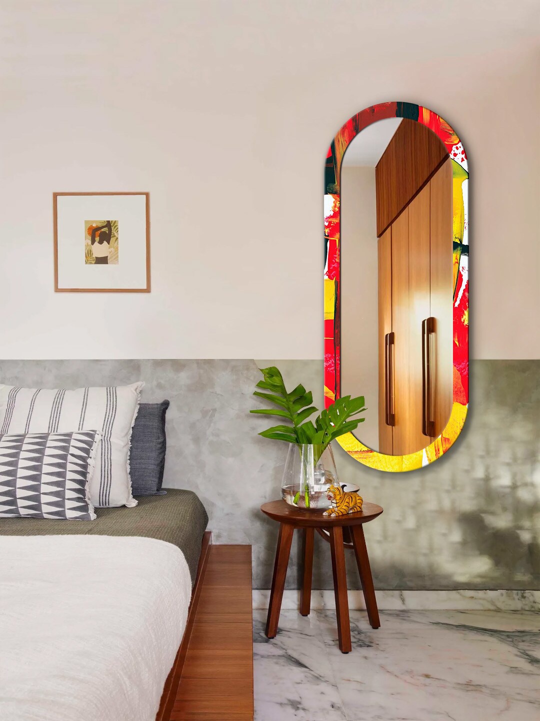

999Store Red & Yellow Abstract Printed Wall Mirror