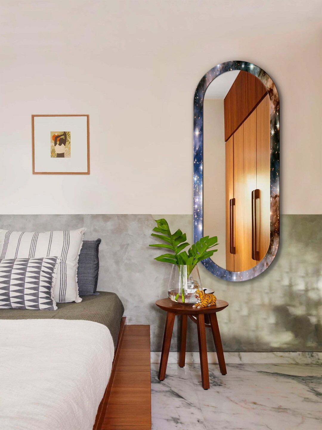 

999Store Blue & Brown Sky Printed MDF Frame Wall Mirror