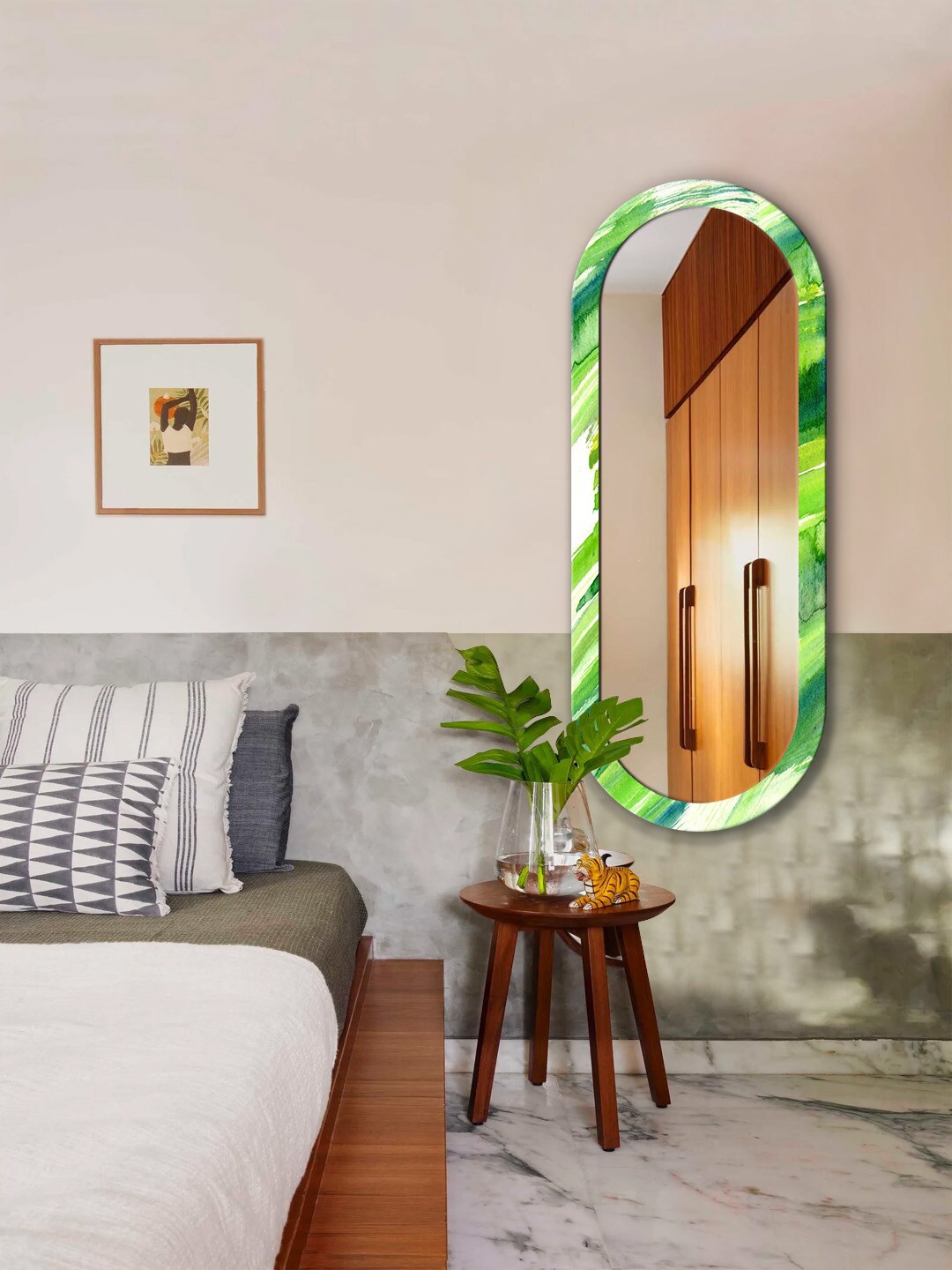 

999Store Green & White Printed Hanging Mirror