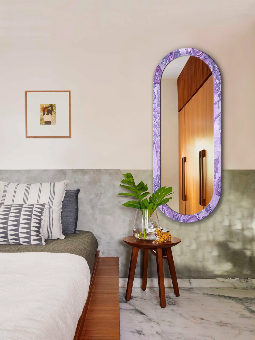 

999Store Purple Abstract Printed Wall Mirror