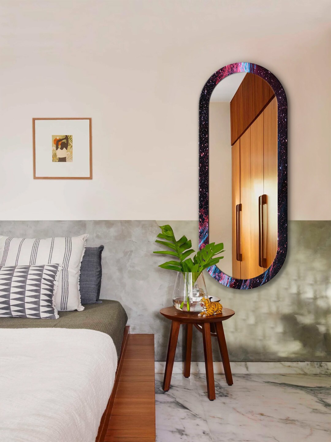 

999Store Black & Pink Sky Printed MDF Frame Wall Mirror - 5 Ft