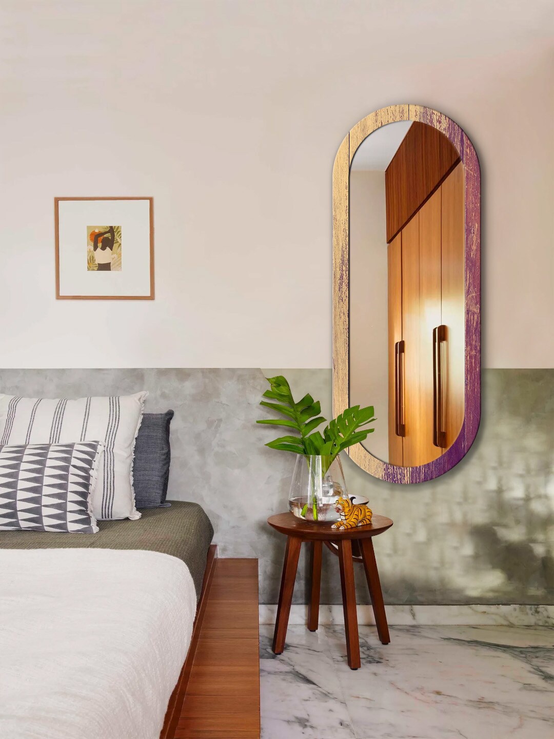 

999Store Brown & Purple Wood Pattern Hanging Mirror