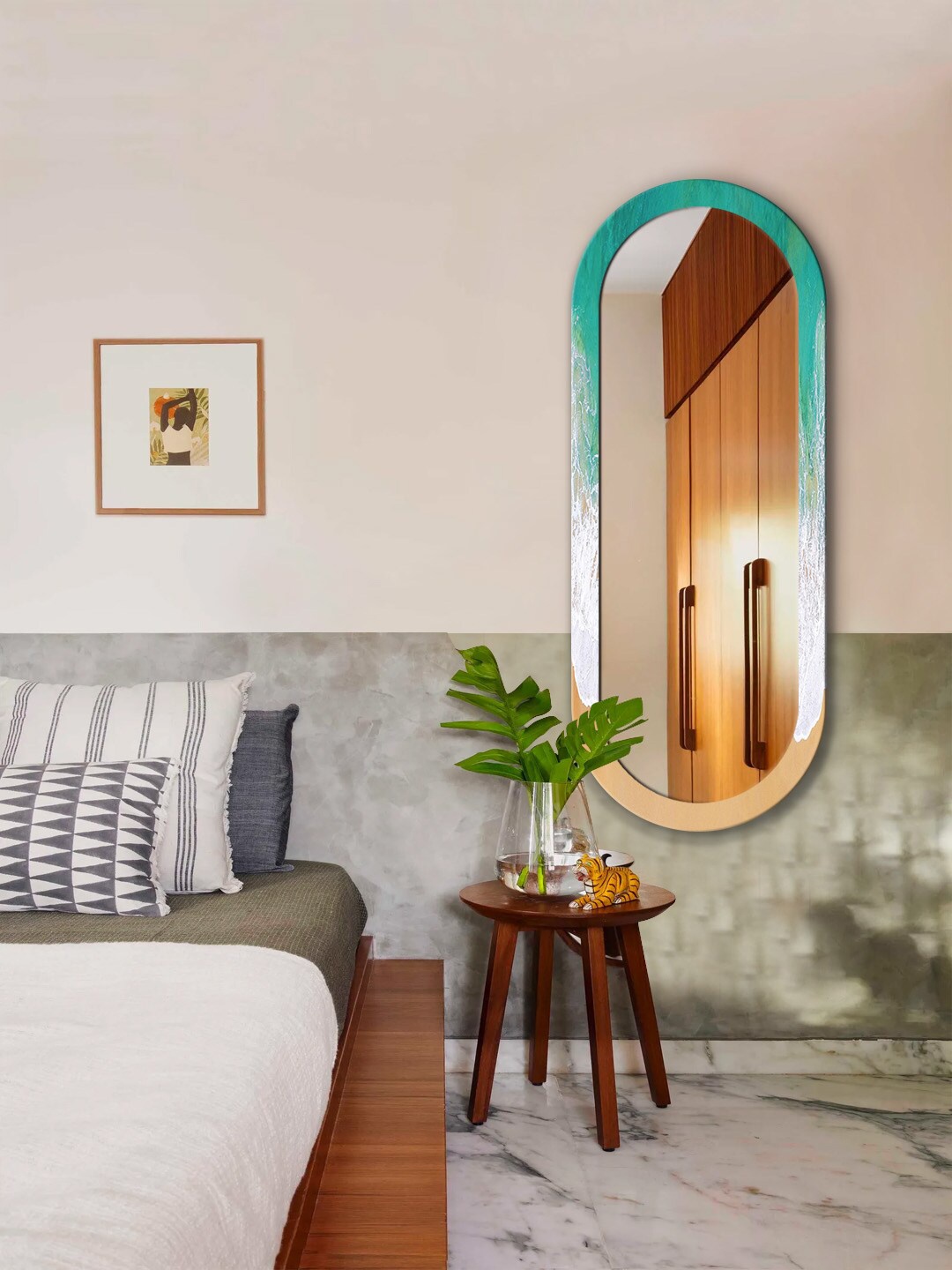 

999Store Green & White Sea Pattern Hanging Mirror