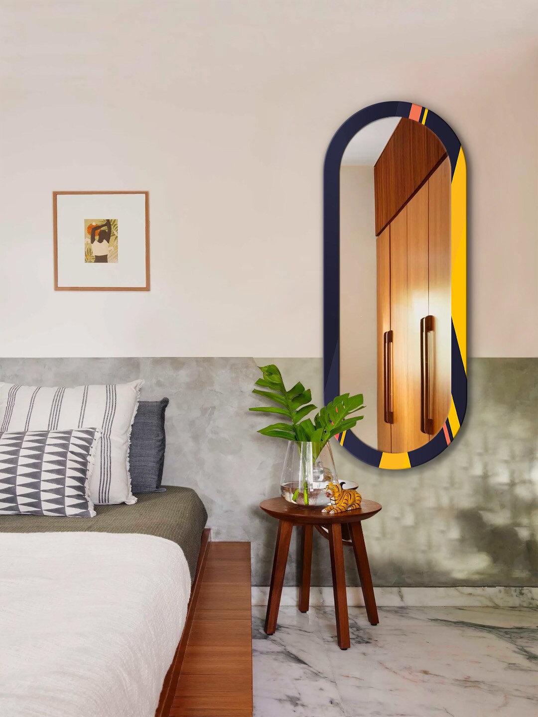 

999Store Black & Yellow Abstract Pattern MDF Frame Wall Mirror