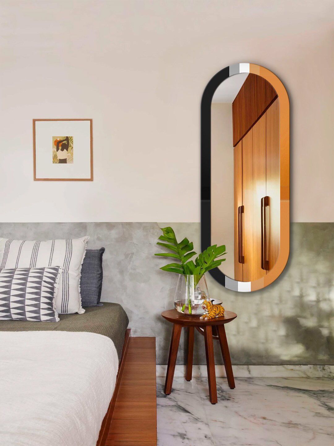 

999Store Orange & Black Printed MDF Frame Wall Mirror