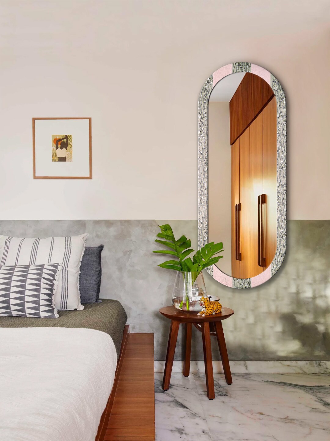 

999Store Grey & Pink Printed Wall Mirror
