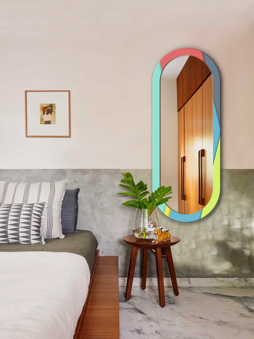 

999Store Blue & Green Colourblocked Wall Mirror