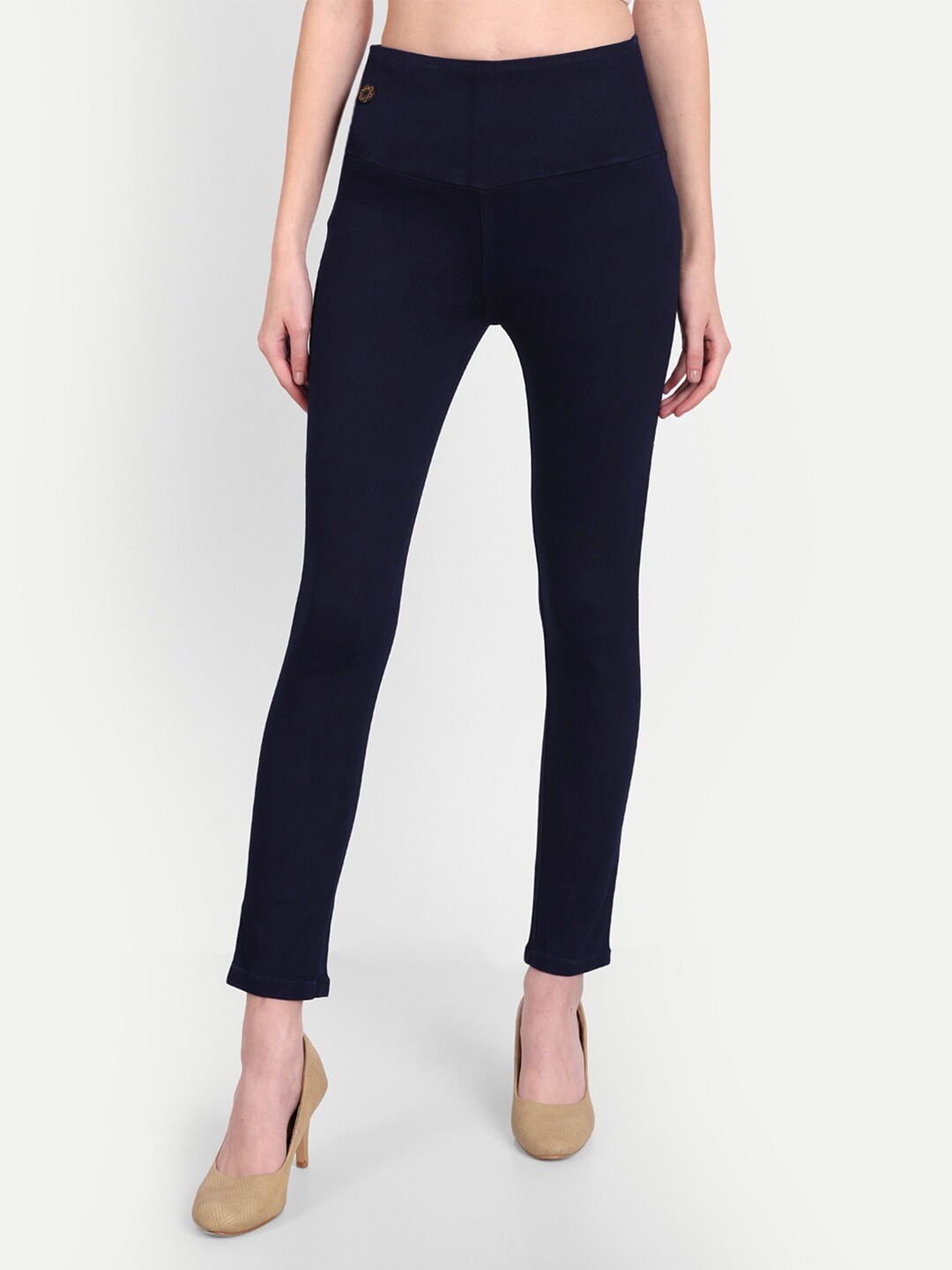 

AngelFab Women Skinny Fit Mid-Rise Cotton Denim Jeggings, Navy blue