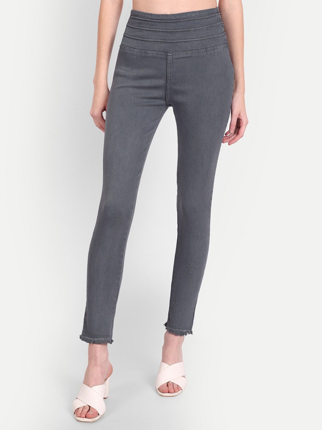 

AngelFab Women Regular-Fit Cotton Jeggings, Grey